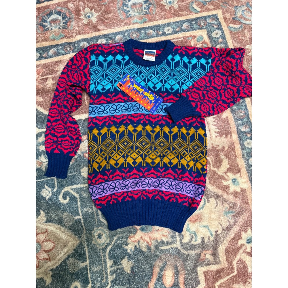 Vintage West Side Kids Sweater Multi-Color Geometric Fair Isle Knit Size 4 NWT